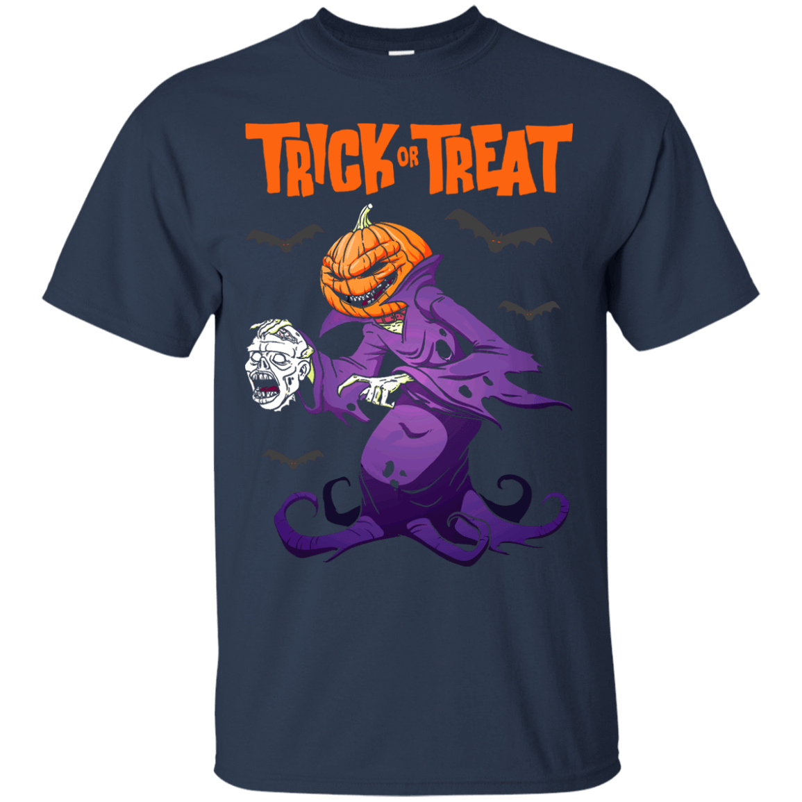 Trick Or Treat Pumpkin Zombie Halloween-T-Shirt & Hoodie-Classic T-Shirt-Navy