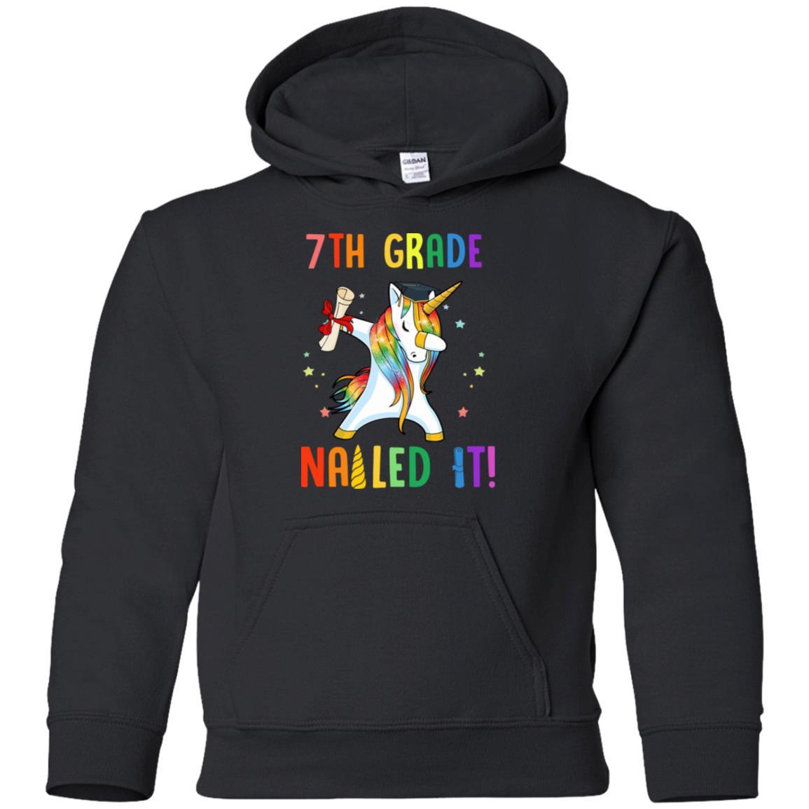 Dabbing 7th Grade Unicorn Nailed It Graduation Class Of 2021 Youth-Youth Shirt-Youth Pullover Hoodie-Black