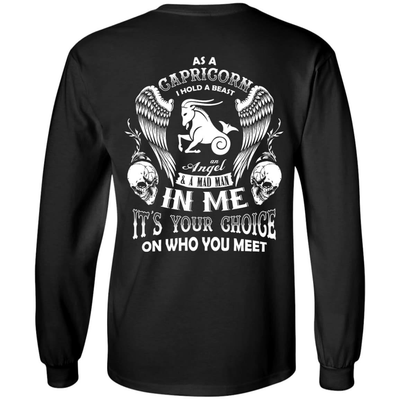 As A Capricorn I Hold A Beast An Angel A Madman In Me-T-Shirt & Hoodie-Long Sleeve T-Shirt-Black