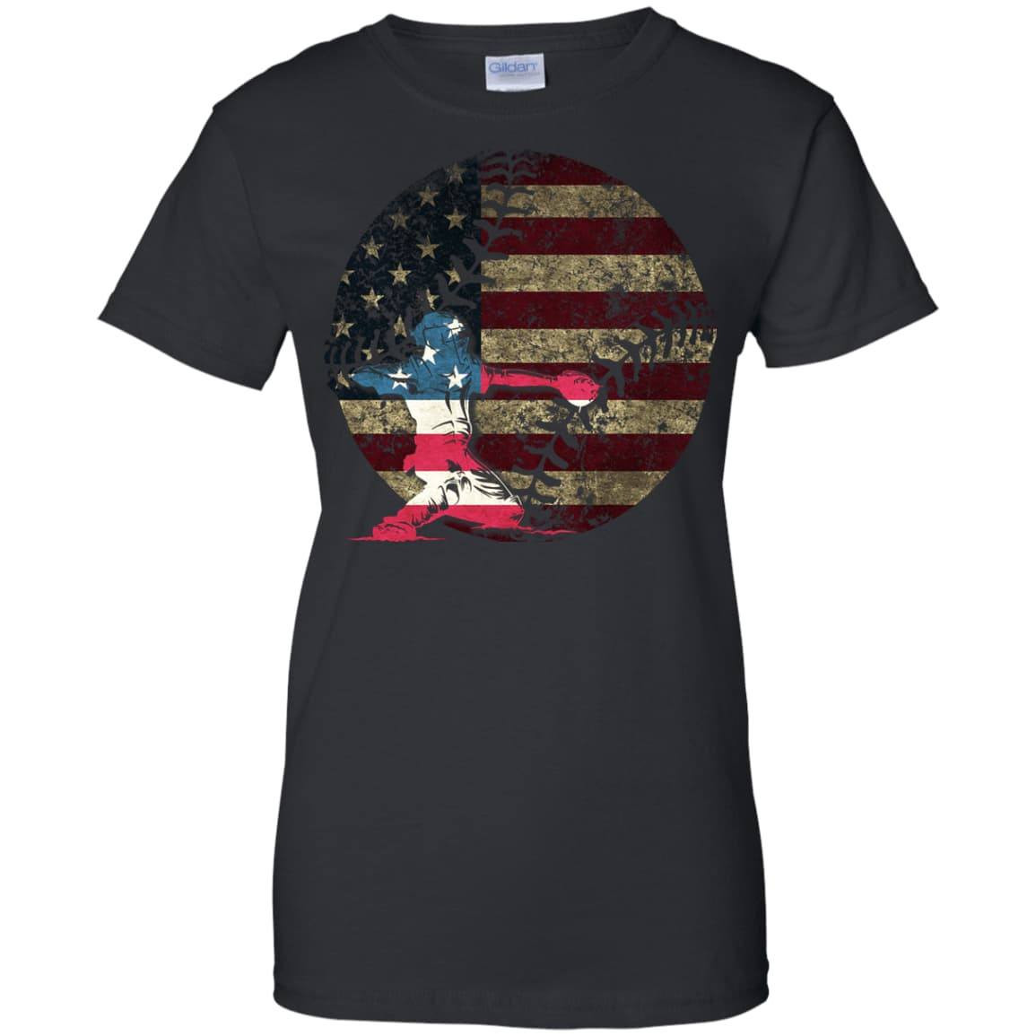Catcher Baseball America Flag-T-Shirt & Hoodie-Women's T-Shirt-Black