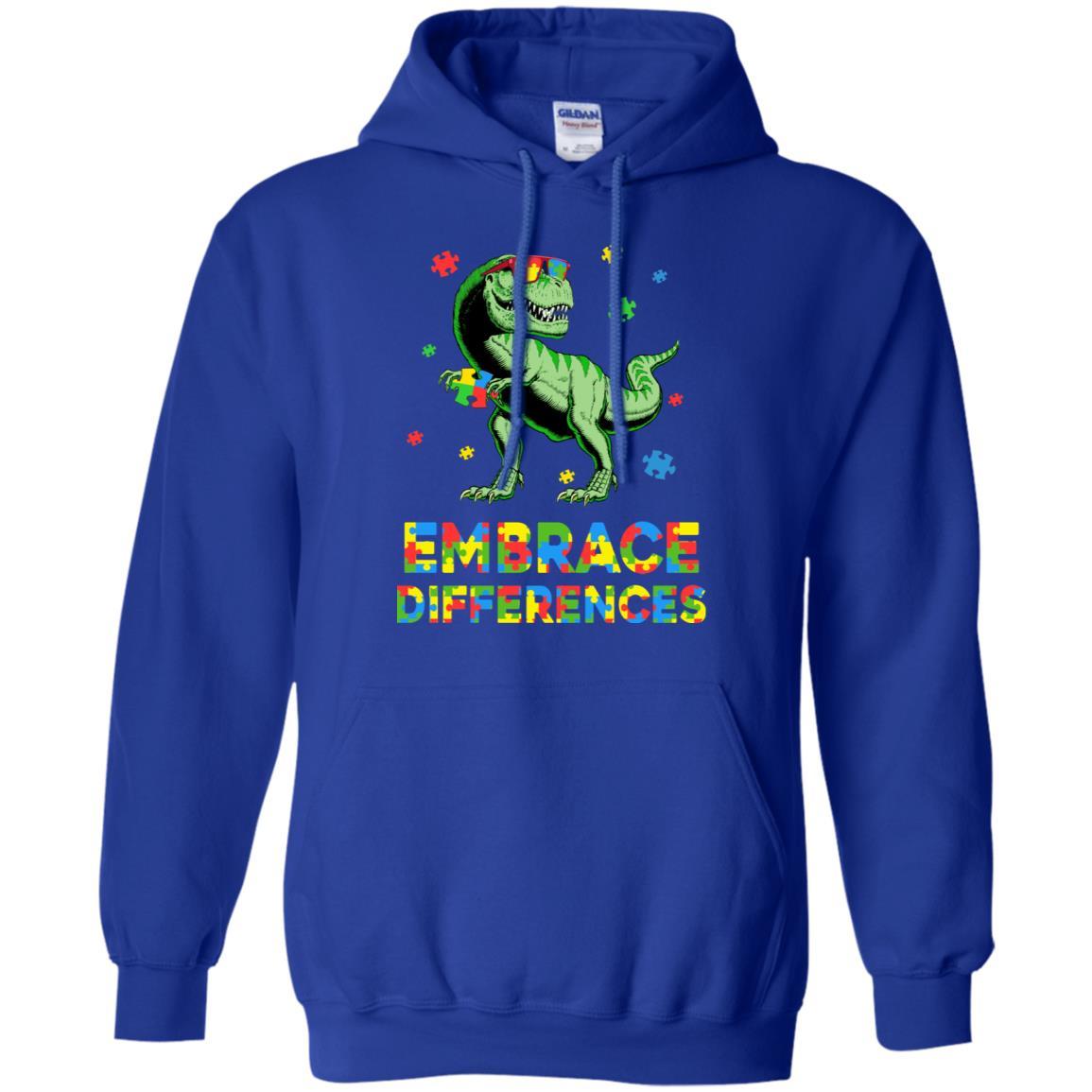 Dinosaur Puzzle Autism Awareness Embrace Differences-T-Shirt & Hoodie-Pullover Hoodie-Royal