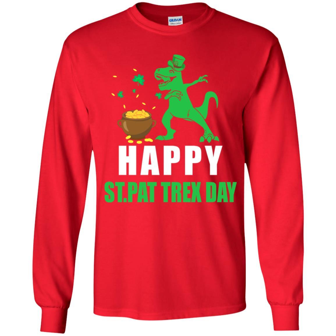 Happy St Pat T-Rex Day Dinosaur St Patrick's Day Youth-Youth Shirt-Youth Long Sleeve T-Shirt-Red