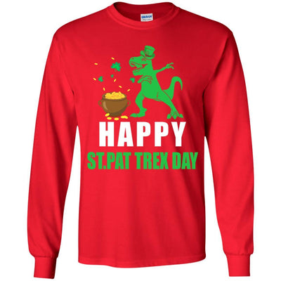 Happy St Pat T-Rex Day Dinosaur St Patrick's Day Youth-Youth Shirt-Youth Long Sleeve T-Shirt-Red