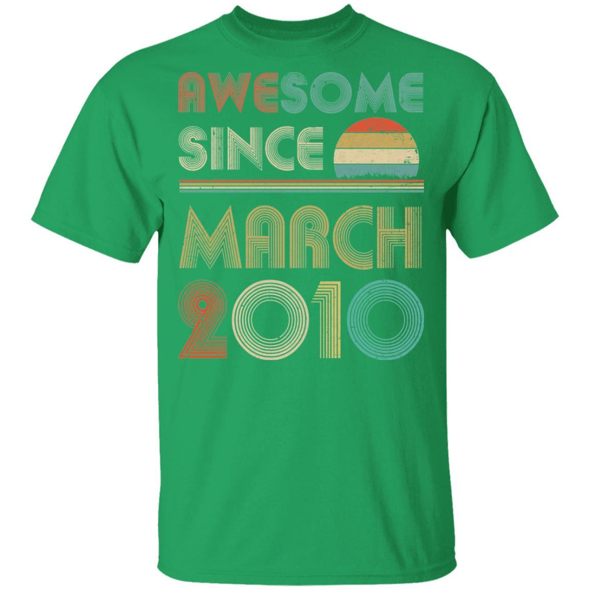 Awesome Since March 2010 Vintage 11th Birthday Gifts Youth-Youth Shirt-Youth T-Shirt-Irish Green