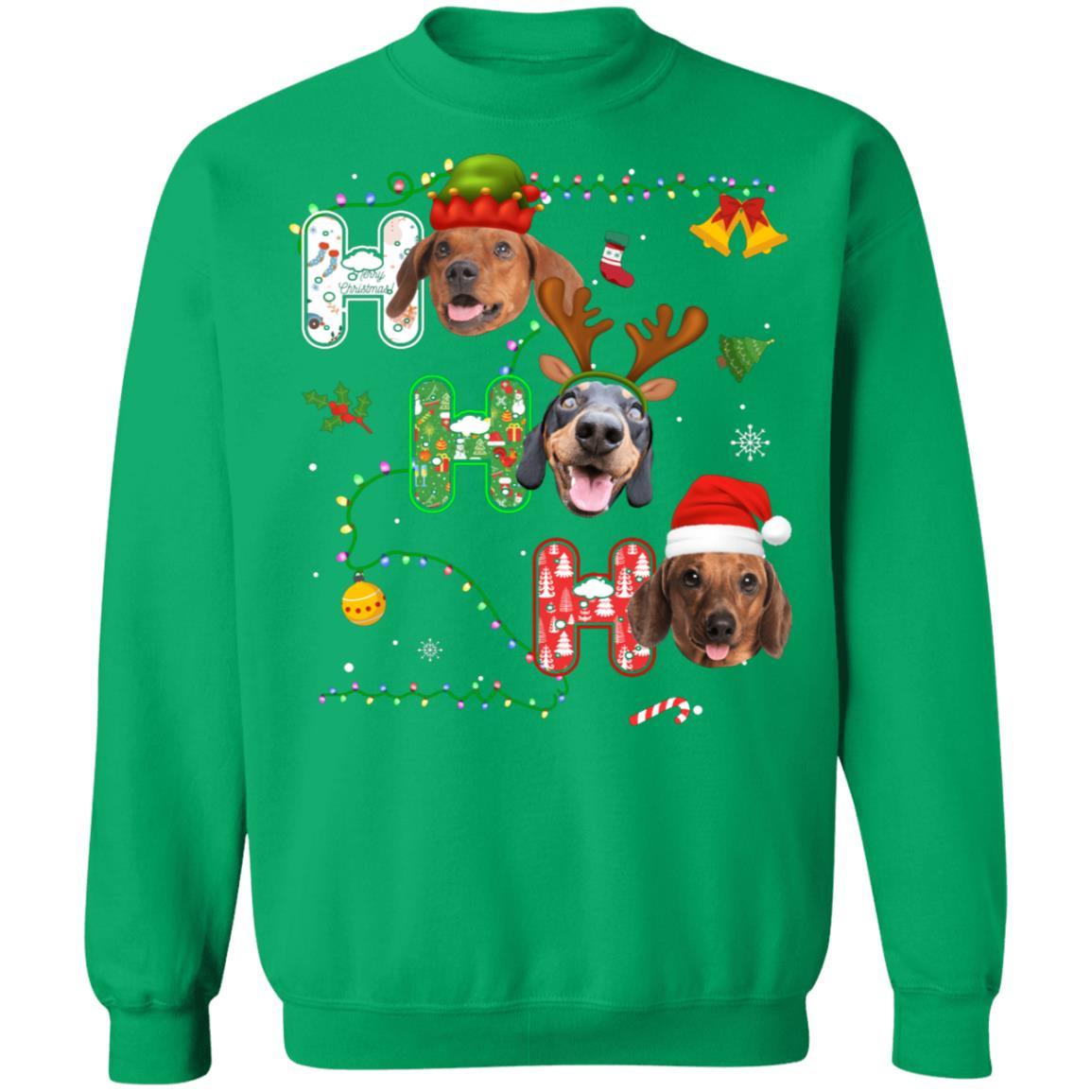 Christmas Ho Ho Ho Dachshund Lover Funny Xmas Gift-T-Shirt & Sweatshirt-Crewneck Sweatshirt-Irish Green