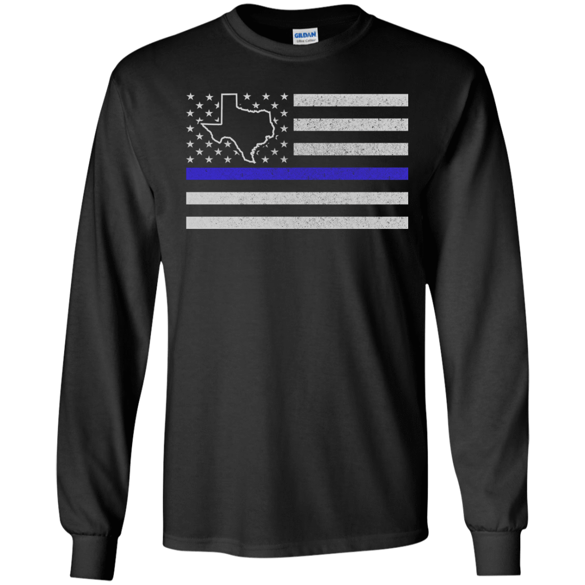 Texas Thin Blue Line Police State-T-Shirt & Hoodie-Long Sleeve T-Shirt-Black