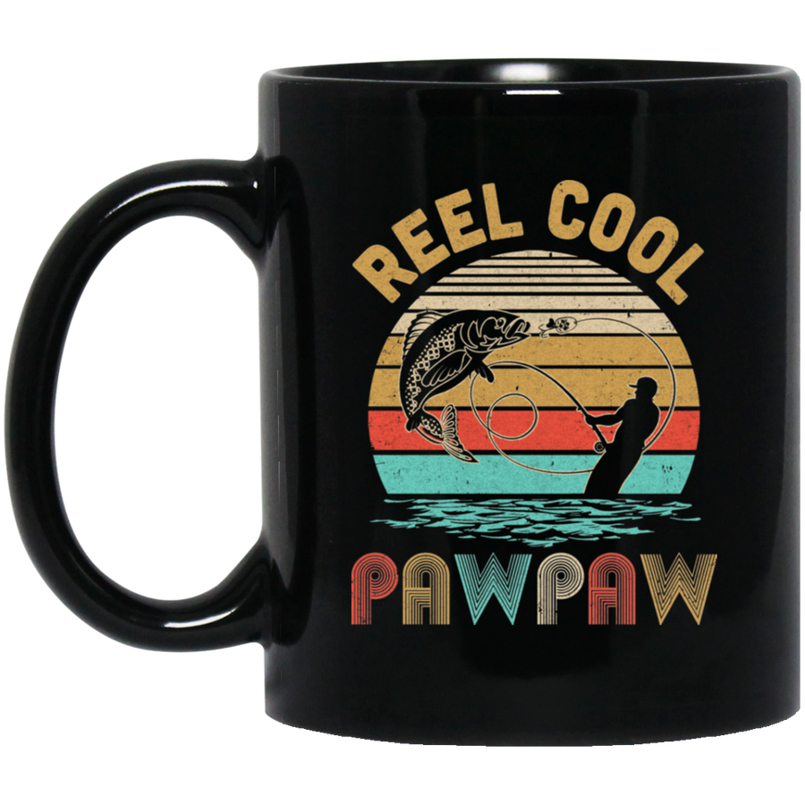 Vintage Reel Cool PawPaw Fish Fishing Father's Day Gift Mug-Coffee Mug-BM11OZ 11 oz. Black Mug-Black