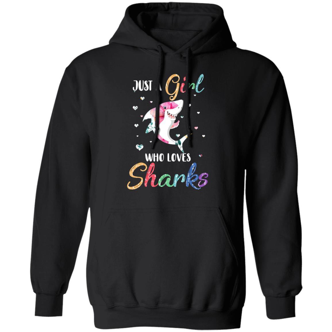 Just A Girl Who Loves Sharks Cute Shark Lover-T-Shirt & Hoodie-Pullover Hoodie-Black