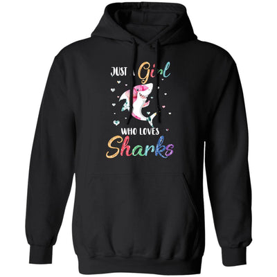 Just A Girl Who Loves Sharks Cute Shark Lover-T-Shirt & Hoodie-Pullover Hoodie-Black