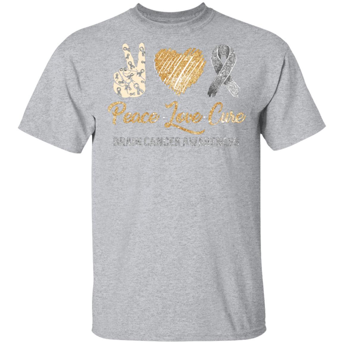 Peace Love Cure Brain Cancer Awareness-T-Shirt & Hoodie-Classic T-Shirt-Sport Grey