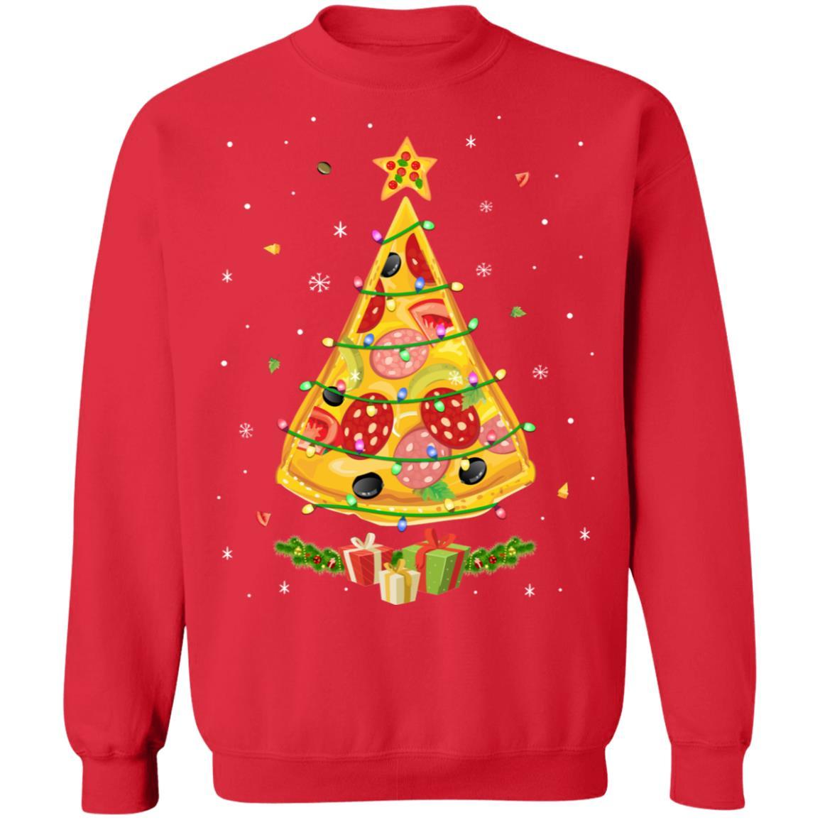 Pizza Christmas Pizza Slice Funny Christmas Tree-T-Shirt & Sweatshirt-Crewneck Sweatshirt-Red