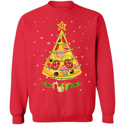 Pizza Christmas Pizza Slice Funny Christmas Tree-T-Shirt & Sweatshirt-Crewneck Sweatshirt-Red
