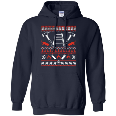 Firefighter Christmas Sweater-T-Shirt & Hoodie-Pullover Hoodie-Navy