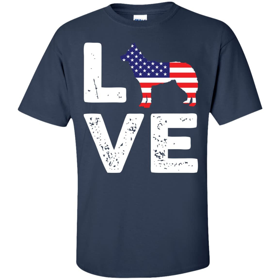 American Flag Dog Husky Love-T-Shirt & Hoodie-Classic T-Shirt-Navy