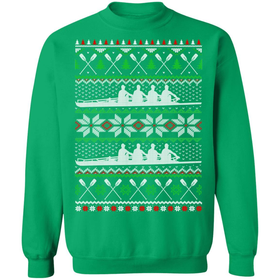 Rowing Ugly Christmas Happy Holiday Boating Crew Xmas Gift-T-Shirt & Sweatshirt-Crewneck Sweatshirt-Irish Green