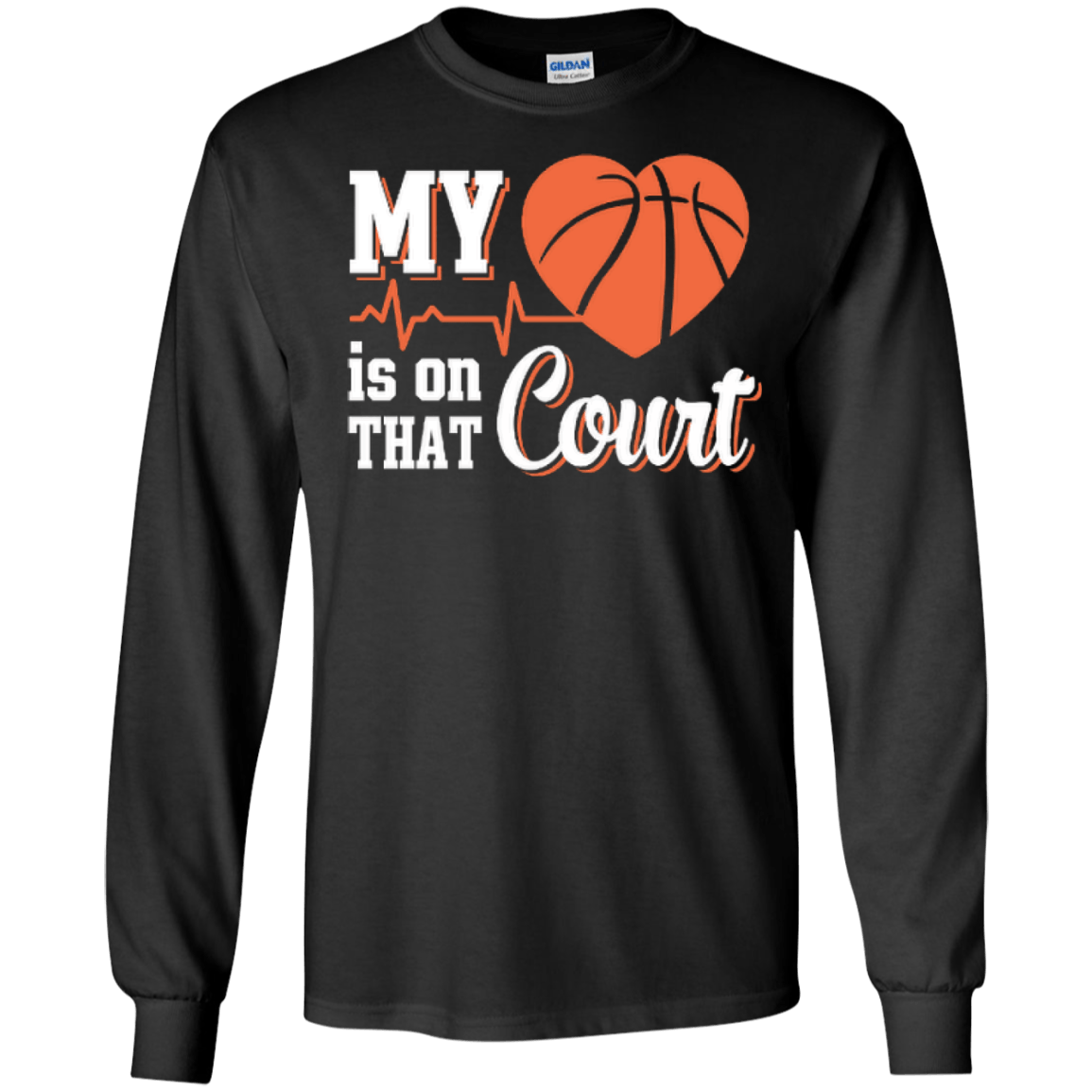 My Heart Is On That Court Basketball-T-Shirt & Hoodie-Long Sleeve T-Shirt-Black