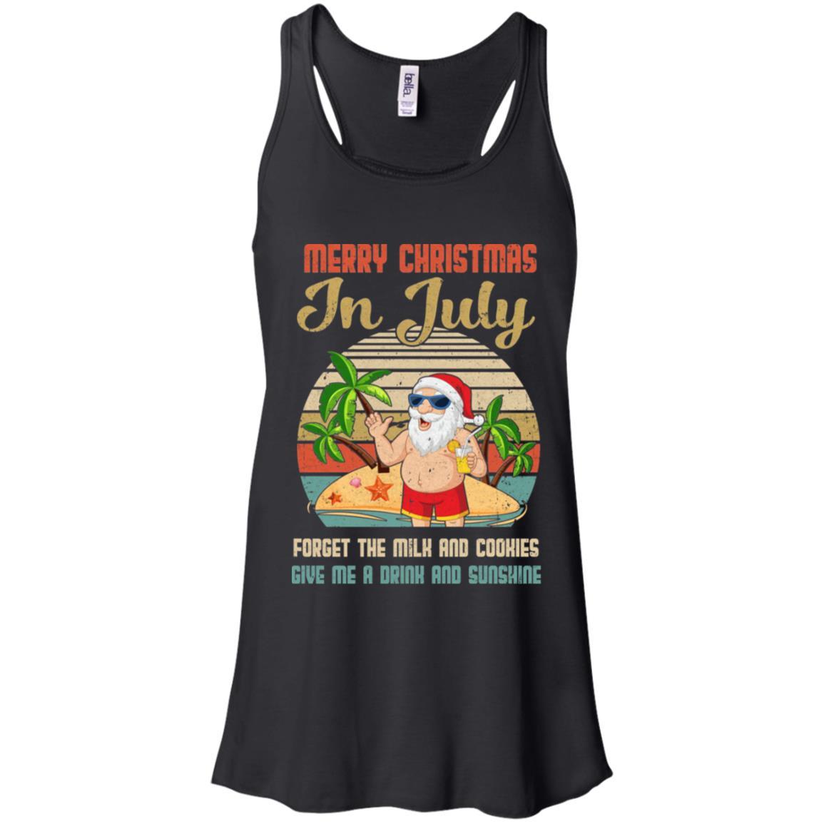 Funny Vintage Retro Santa Merry Christmas In July Gift-T-Shirt & Tank Top-Women's Flowy Racerback Tank-Black