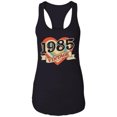 36th Birthday Gifts Classic Retro Heart Vintage 1985-T-Shirt & Tank Top-Women's Ideal Racerback Tank-Black