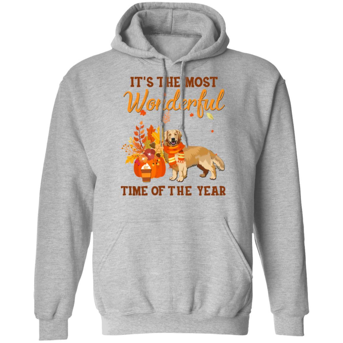 Golden Retriever Autumn It's The Most Wonderful Time Of The Year-T-Shirt & Hoodie-Pullover Hoodie-Sport Grey