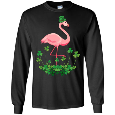 Flamingo Shamrock Happy St Patrick's Day-T-Shirt & Hoodie-Long Sleeve T-Shirt-Black