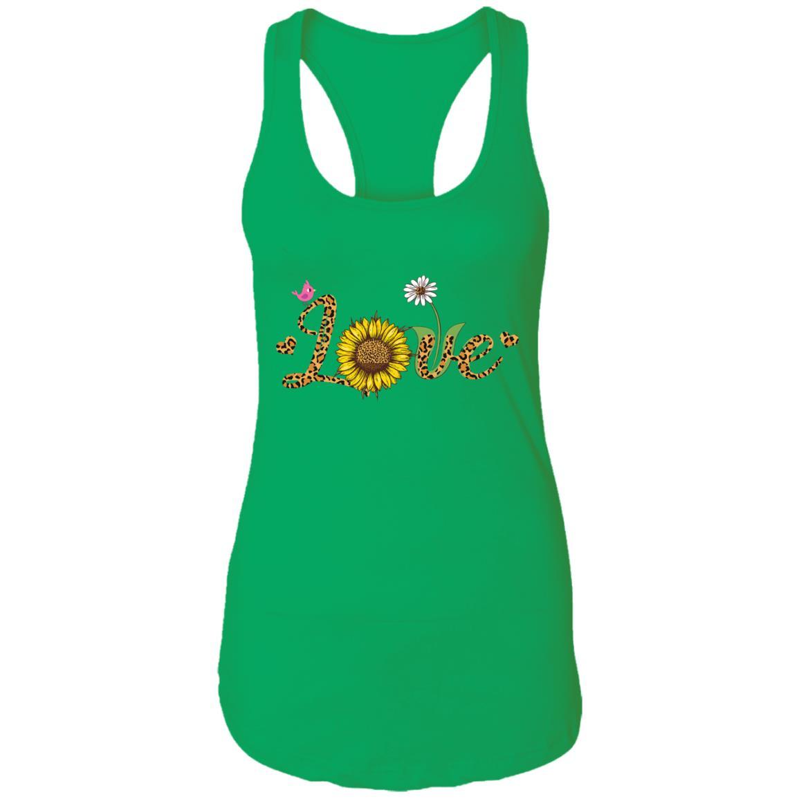 Love Sunflower Leopard Daisy Flower Bird Women Tee-T-Shirt & Tank Top-Women's Ideal Racerback Tank-Kelly Green