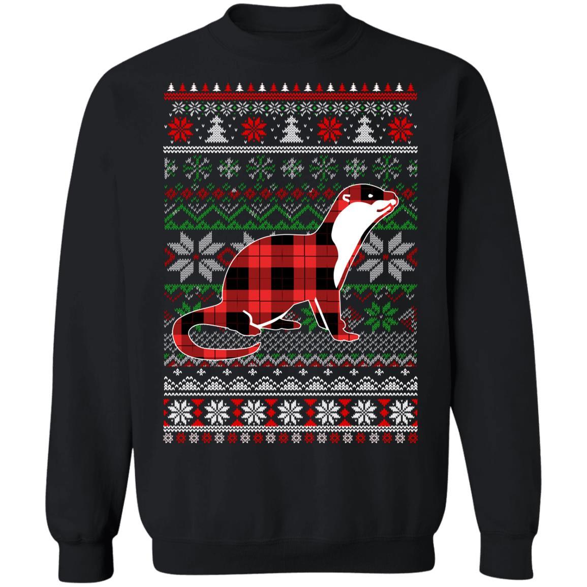 Otter Red Plaid Ugly Christmas Sweater Funny Gifts-T-Shirt & Sweatshirt-Crewneck Sweatshirt-Black