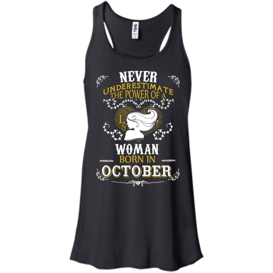 A Woman Born In OCTOBER-T-Shirt & Hoodie-Women's Flowy Racerback Tank-Black