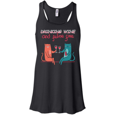 Drinking Wine Feline Fine-T-Shirt & Hoodie-Bella+Canvas Flowy Racerback Tank-Black