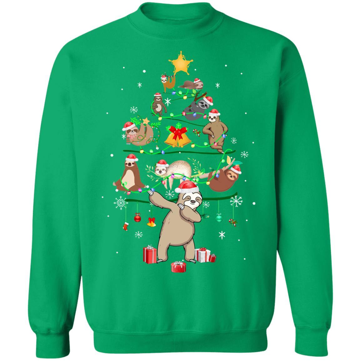 Sloth Christmas Tree Lights Funny Sloth Xmas Gift-T-Shirt & Sweatshirt-Crewneck Sweatshirt-Irish Green