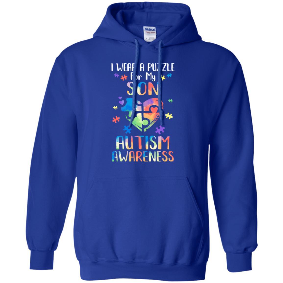 I Wear A Puzzle For My Son Autism Awareness-T-Shirt & Hoodie-Pullover Hoodie-Royal