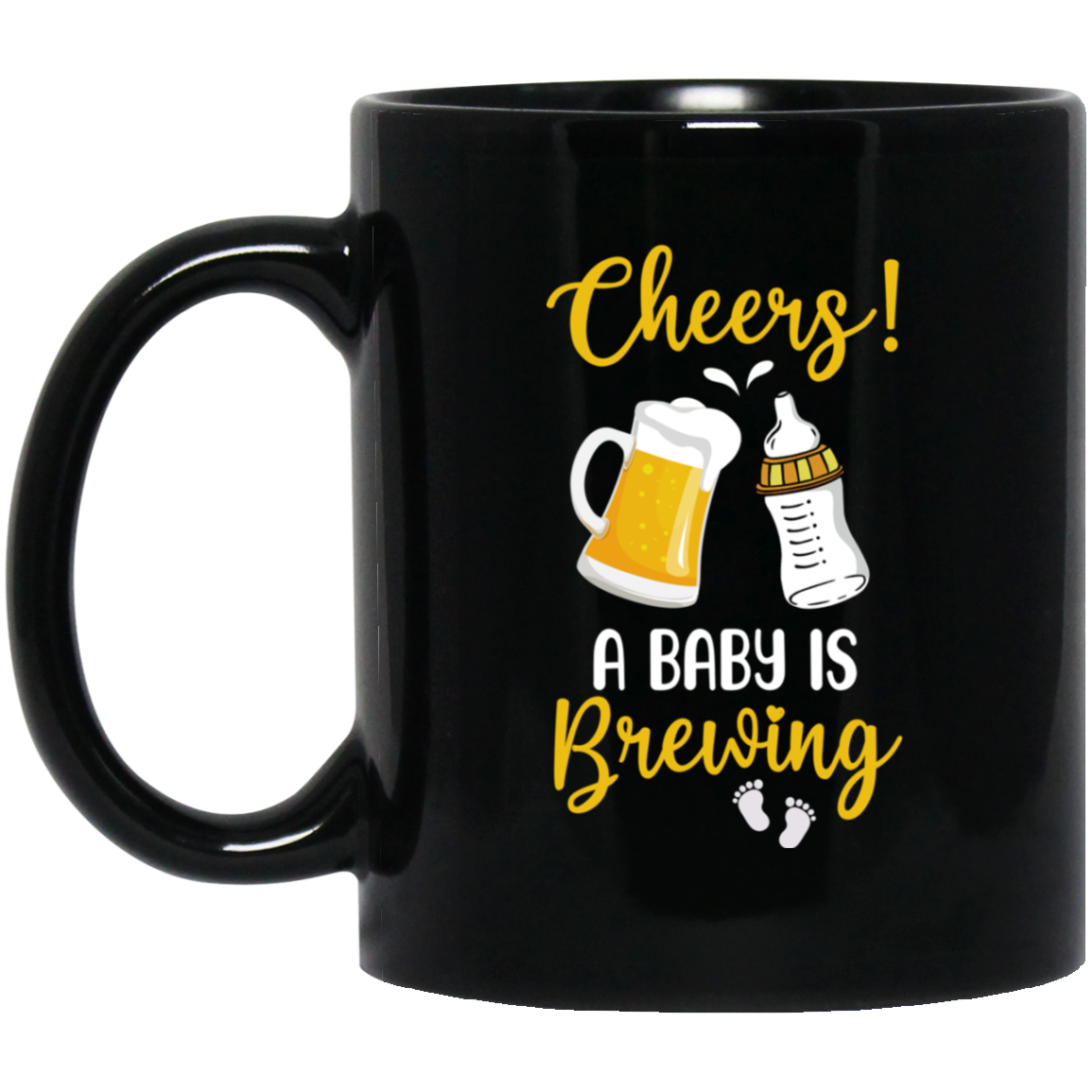Cheers A Baby is Brewing Gender Pregnancy Announcement Mug-Coffee Mug-BM11OZ 11 oz. Black Mug-Black