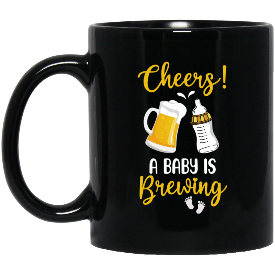 Cheers A Baby is Brewing Gender Pregnancy Announcement Mug-Coffee Mug-BM11OZ 11 oz. Black Mug-Black