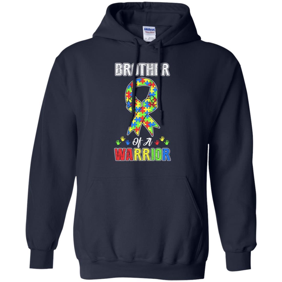 Brother Of A Warrior Support Autism Awareness Gift-T-Shirt & Hoodie-Pullover Hoodie-Navy