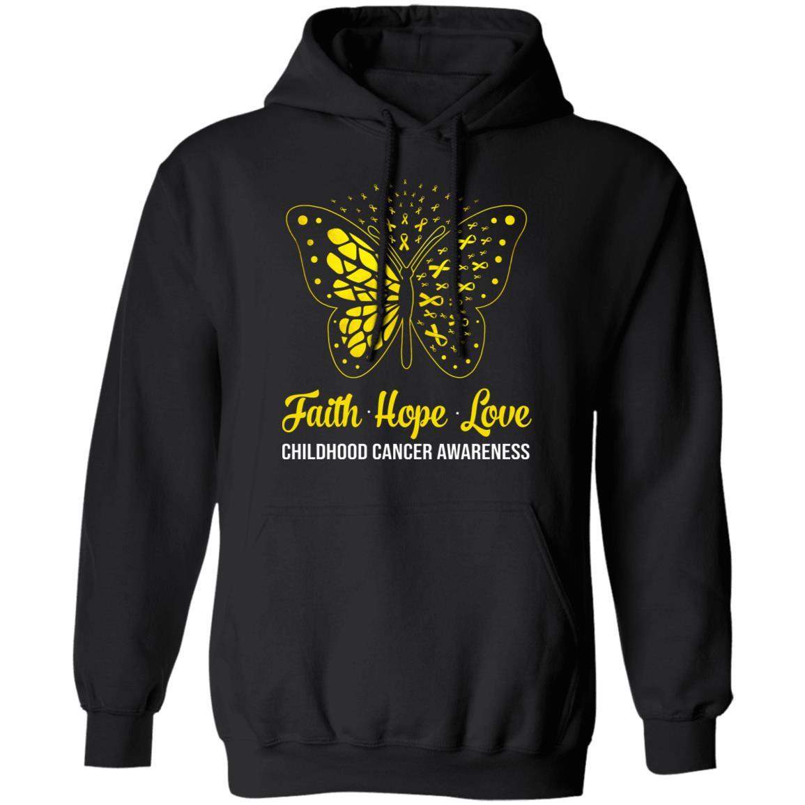 Faith Hope Love Gold Butterfly Childhood Cancer Awareness-T-Shirt & Hoodie-Pullover Hoodie-Black