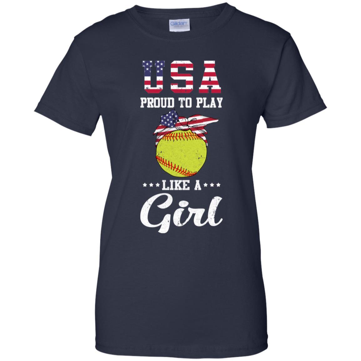 Usa Proud To Play Like A Girl Softball-T-Shirt & Tank Top-Women's T-Shirt-Navy