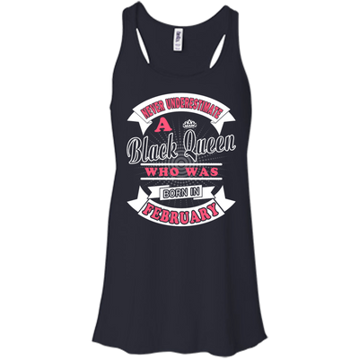 Never Underestimate A Black Queen Who Was Born In February-T-Shirt & Hoodie-Women's Flowy Racerback Tank-Midnight