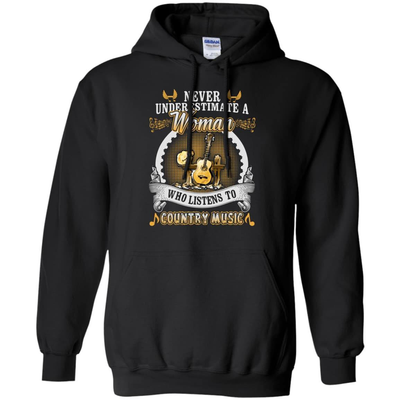 A Woman Listen To Country Music-T-Shirt & Hoodie-Pullover Hoodie-Black