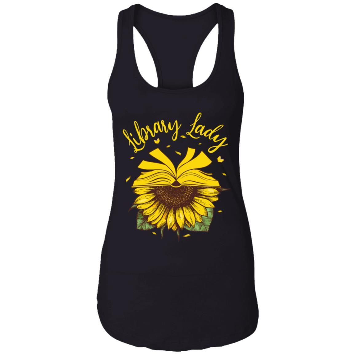 Librarian Library Lady Sunflower Lover-T-Shirt & Tank Top-Women's Ideal Racerback Tank-Black