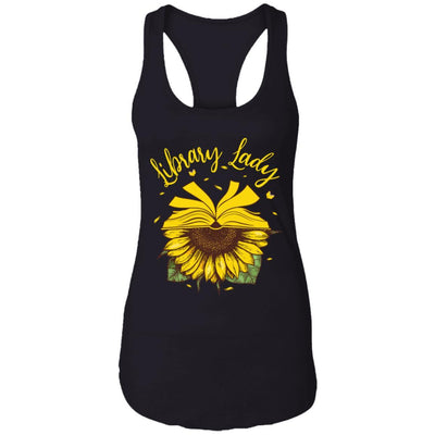 Librarian Library Lady Sunflower Lover-T-Shirt & Tank Top-Women's Ideal Racerback Tank-Black