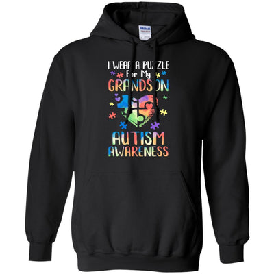 I Wear A Puzzle For My Grandson Autism Awareness-T-Shirt & Hoodie-Pullover Hoodie-Black