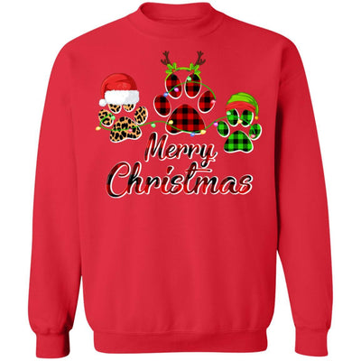Paw Dogs Merry Christmas Dog Lovers Red Buffalo-T-Shirt & Sweatshirt-Crewneck Sweatshirt-Red