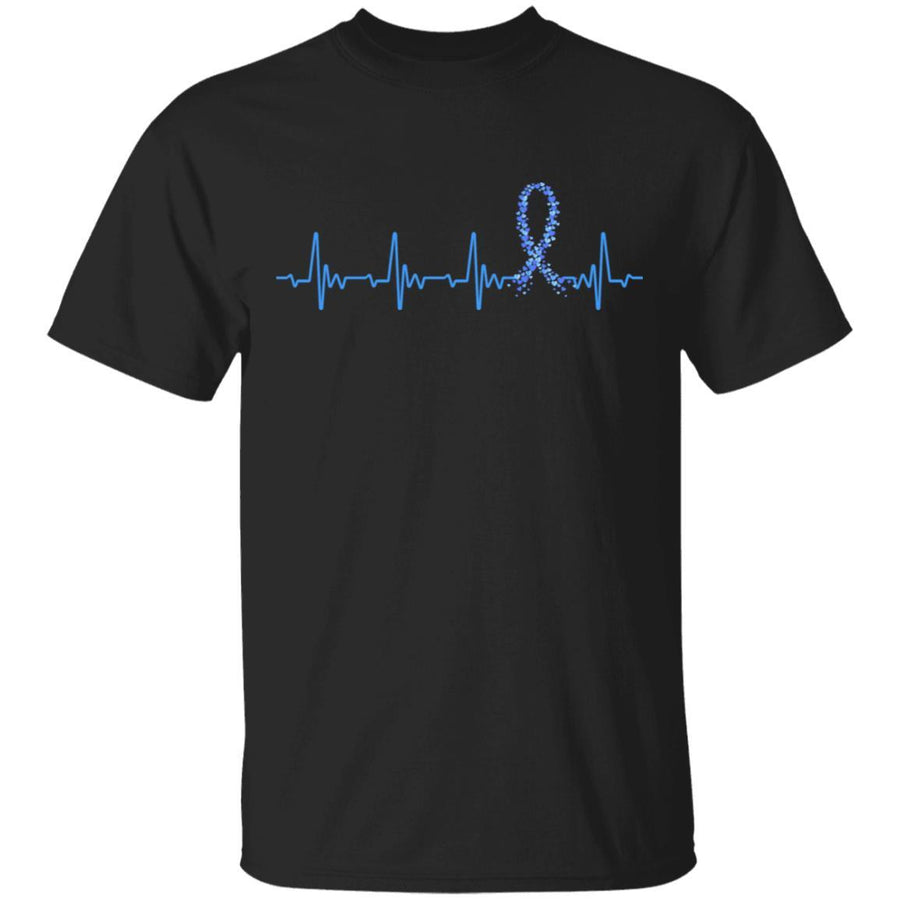 Colon Cancer Awareness Blue Ribbon Heartbeat-T-Shirt & Hoodie-Classic T-Shirt-Black