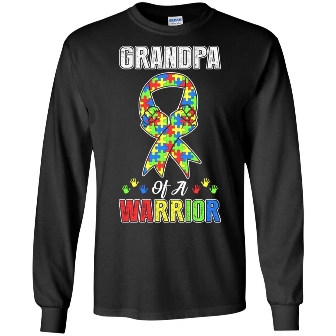 Grandpa Of A Warrior Support Autism Awareness Gift-T-Shirt & Hoodie-Long Sleeve T-Shirt-Black