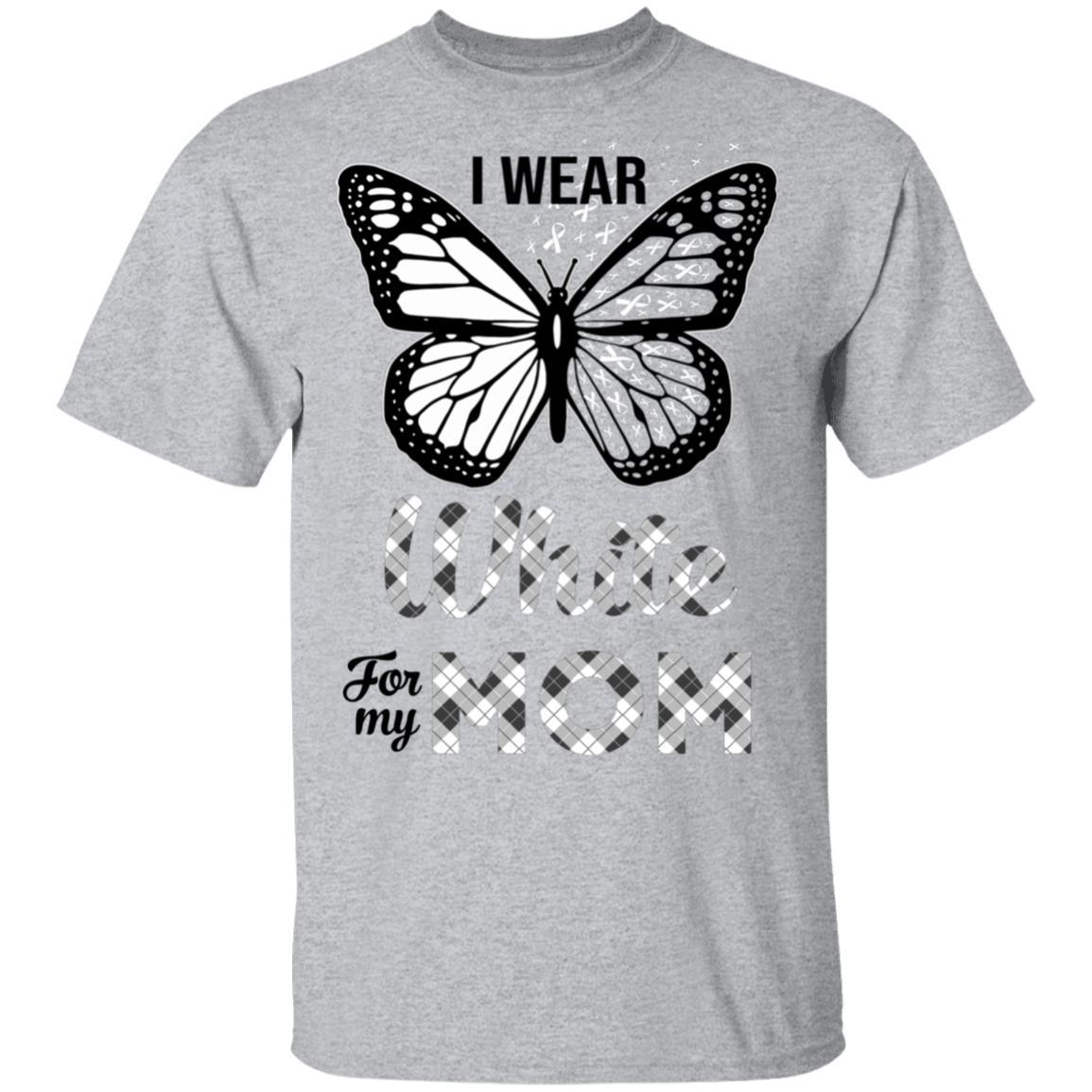 I Wear White For My Mom Butterfly Lung Cancer Awareness-T-Shirt & Hoodie-Classic T-Shirt-Sport Grey