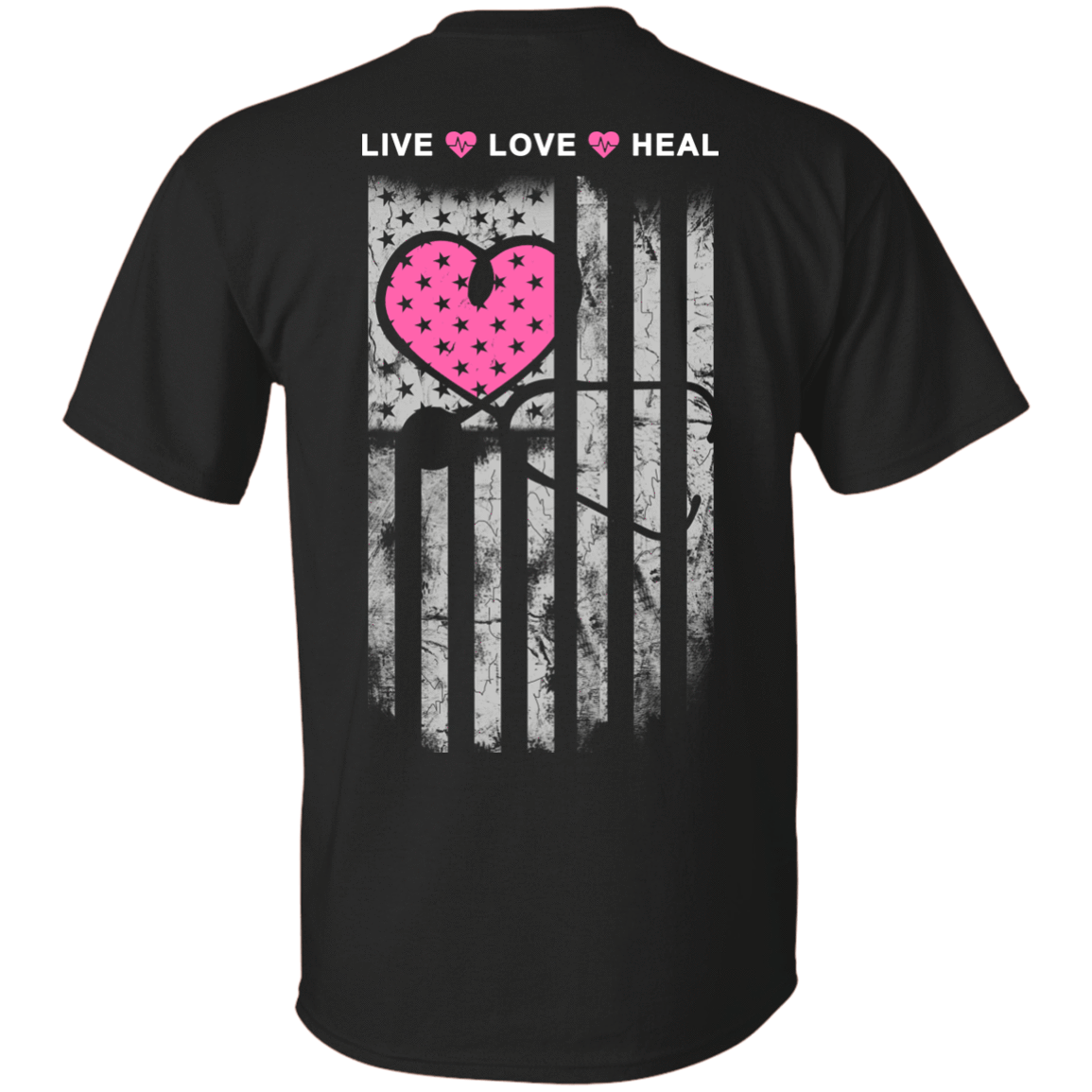Nurse Heart Flag American Live Love Heal-T-Shirt & Hoodie-Classic T-Shirt-Black