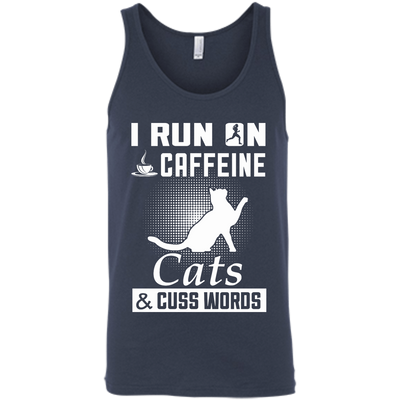 I Run On Caffeine Cats And Cuss Words-T-Shirt & Hoodie-Unisex Tank-Navy