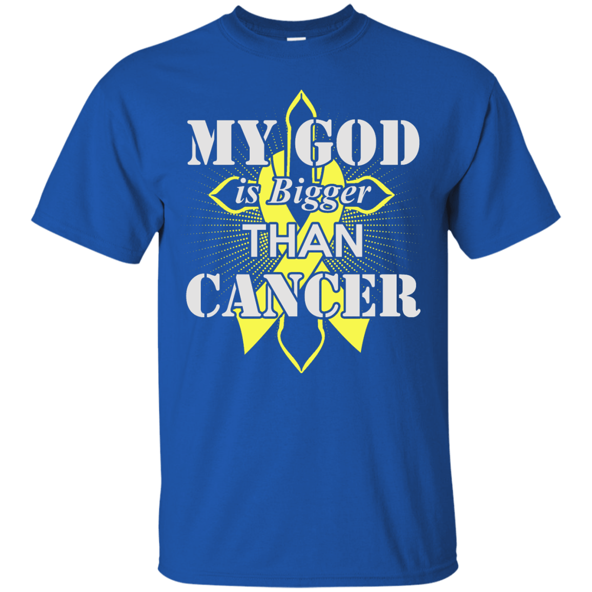 My God Is Bigger Than Cancer Yellow Awareness Ribbon-T-Shirt & Hoodie-Classic T-Shirt-Royal