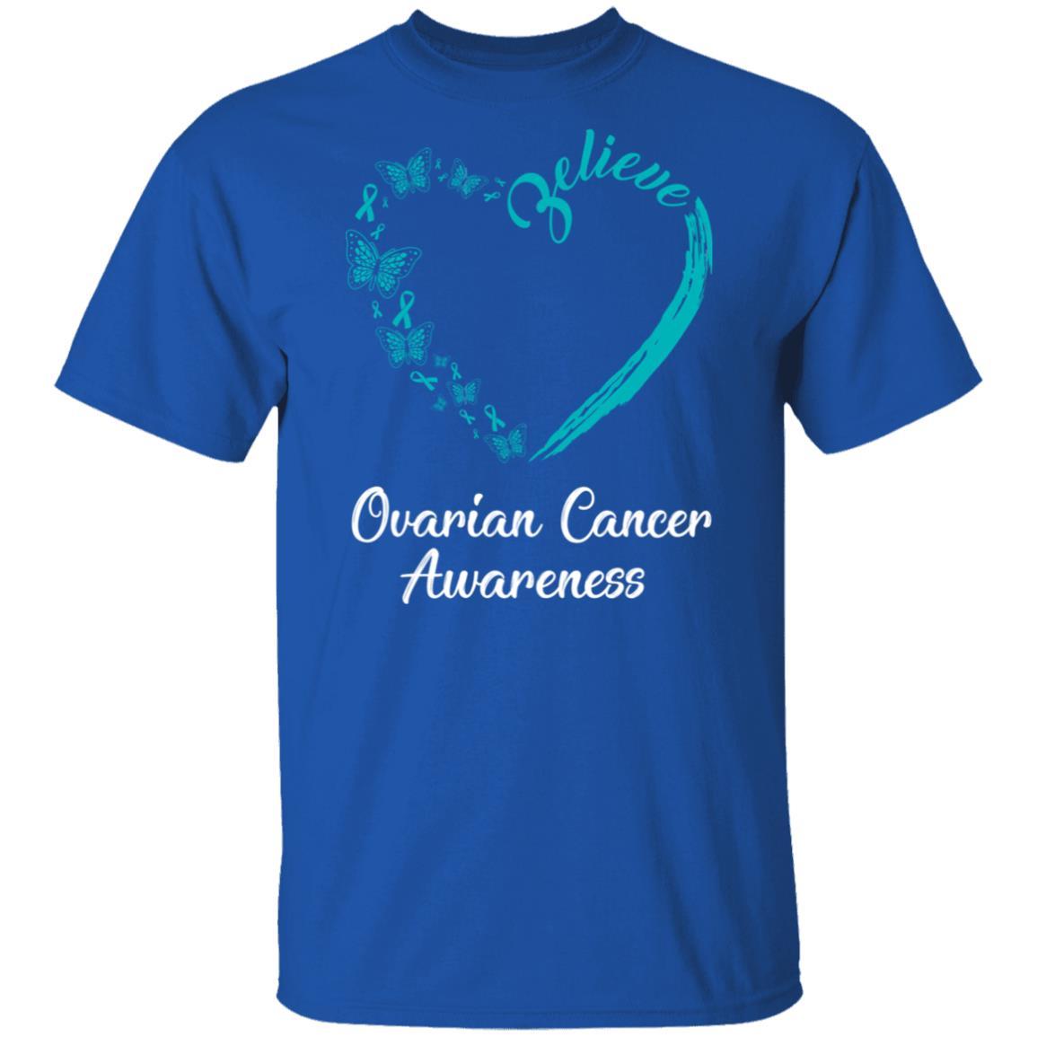 Butterfly Believe Ovarian Cancer Awareness Ribbon Gifts-T-Shirt & Hoodie-Classic T-Shirt-Royal