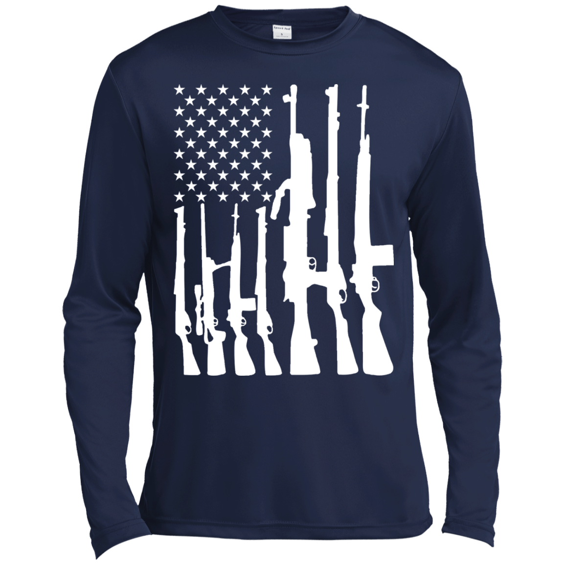 Rifle American Flag Machine Gun Rights-T-Shirt & Hoodie-Long Sleeve T-Shirt-Navy