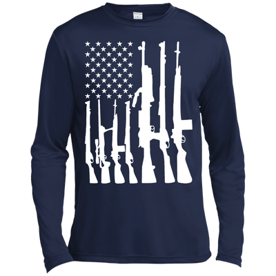 Rifle American Flag Machine Gun Rights-T-Shirt & Hoodie-Long Sleeve T-Shirt-Navy
